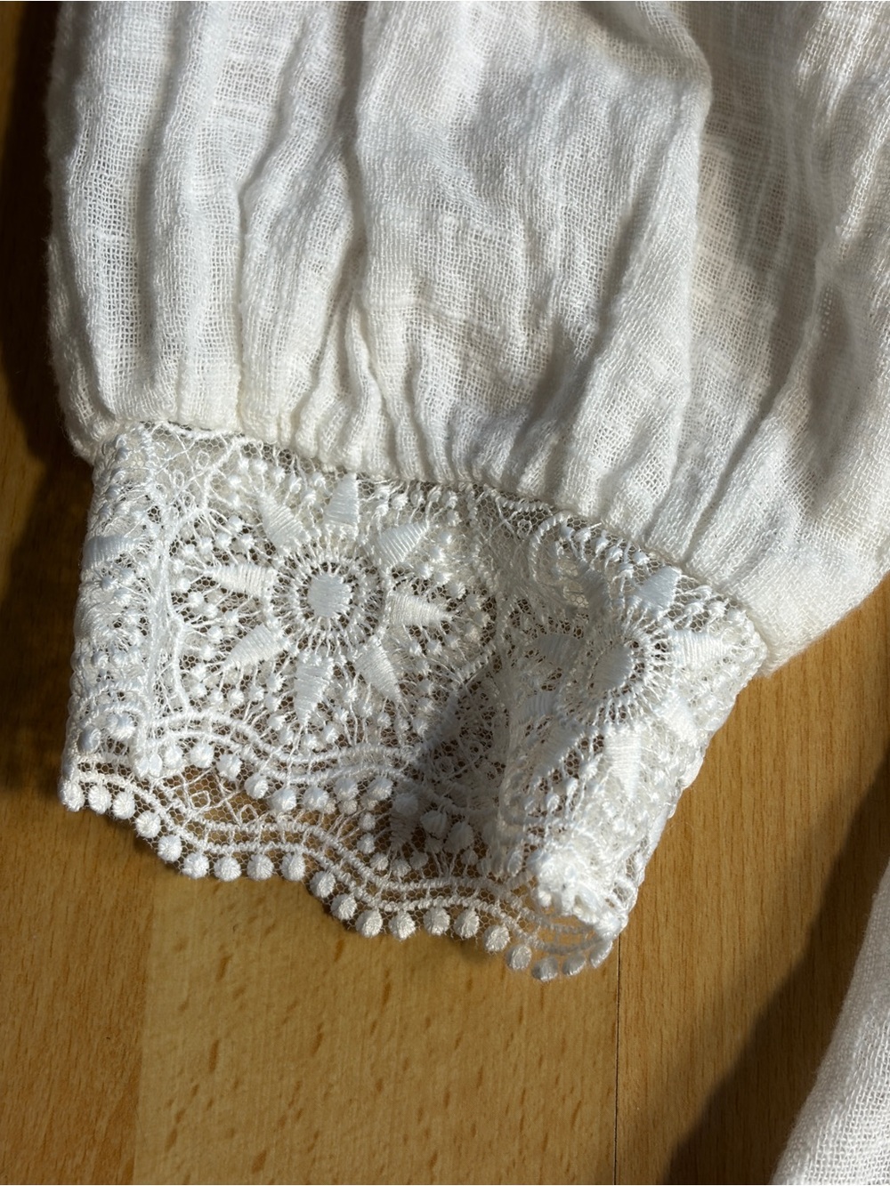 Sezane Cleo Blouse White Slub Gauze Cotton Lace Boho Parisian Coastal Breathable - Picture 11 of 15